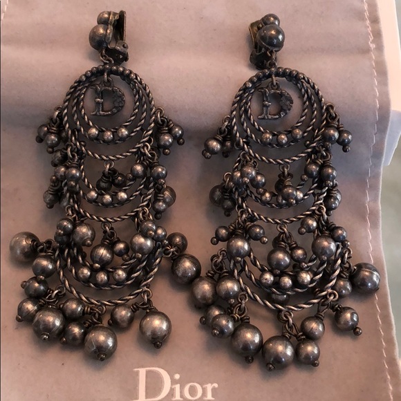 Authentic DIOR chandelier ear rings -gunmetal - Picture 2 of 8